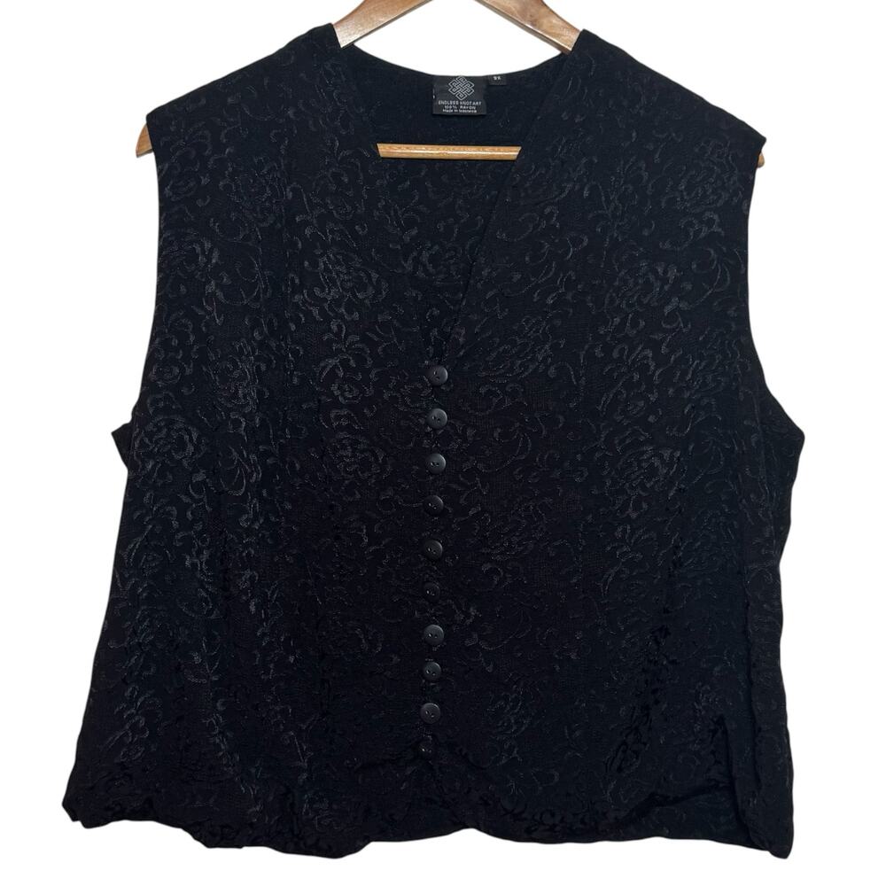 Black Brocade Endless Knot Art Button Front Plus Size 2X Lagenlook Vest